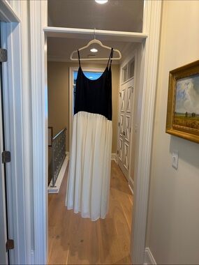 Solid and Striped Black & Cream Spaghetti Strap Maxi Dress